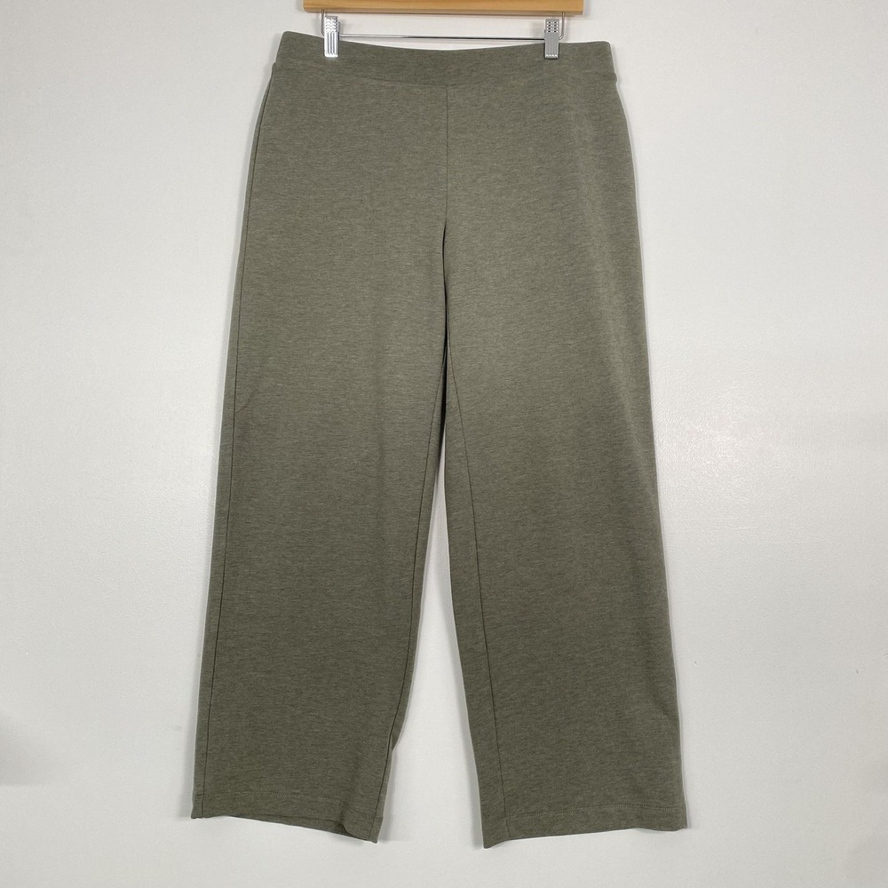 Pure Jill Pants Womens M Petite Green French Terry Wide Leg Pull On Pima Lounge
